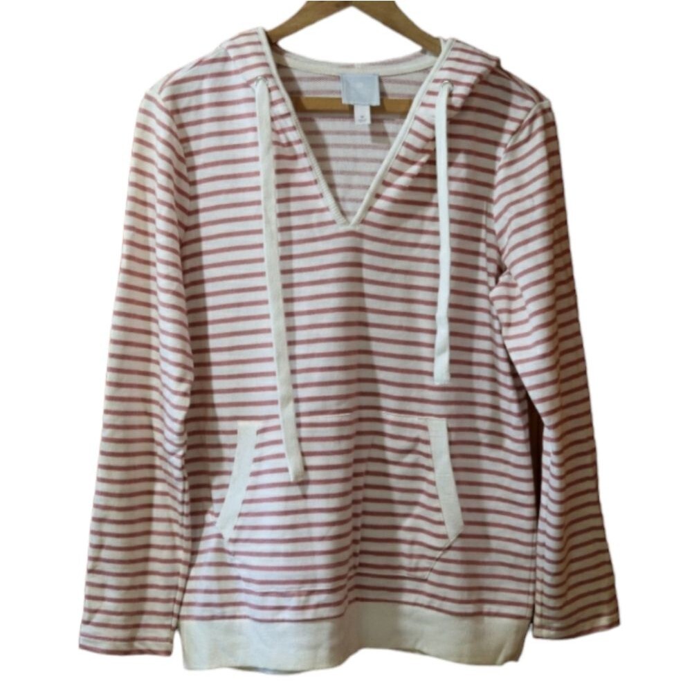 Sunday Striped Preppy Hooded Pullover Top Medium
